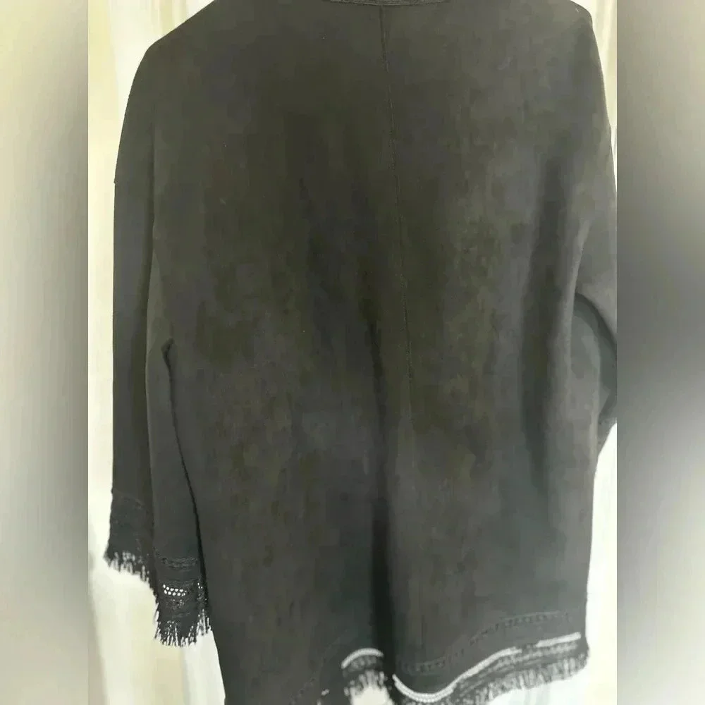 Zara suede fringe boho oversized kimono black whimsygoth size S - Picture 8 of 9